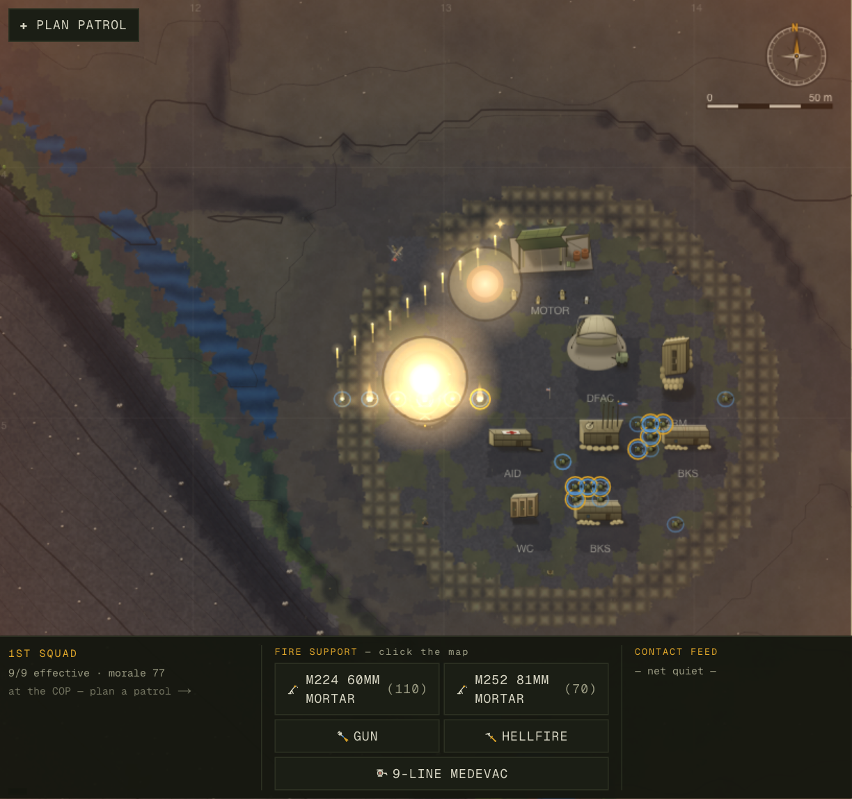 A night detonation lighting the relief