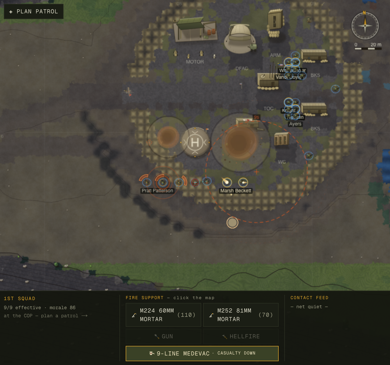 Live game with the fire-support HUD