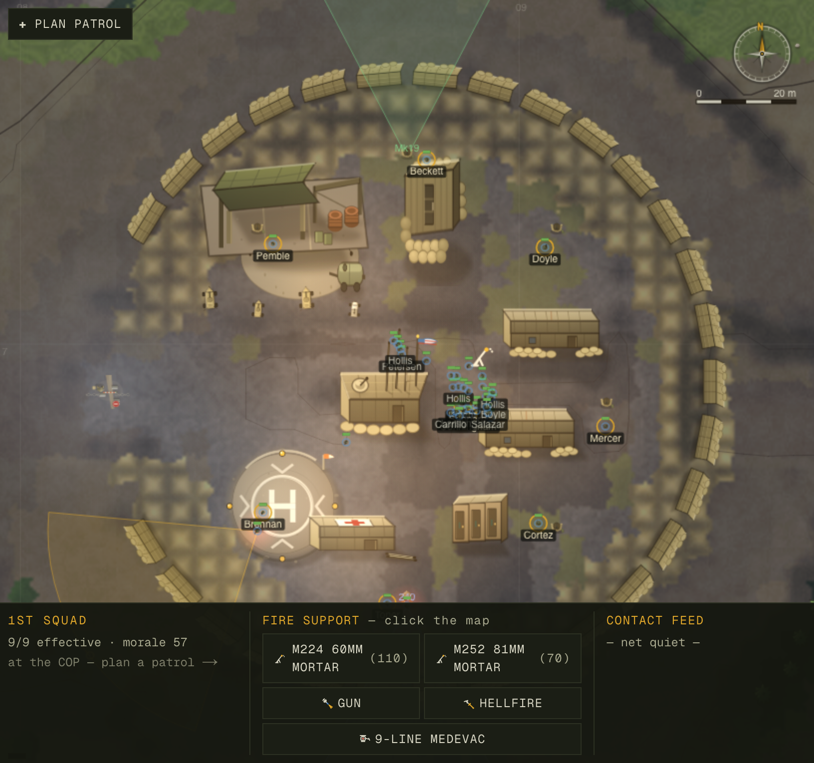 The COP after — a recognisable fortified outpost with a HESCO wall and sectors