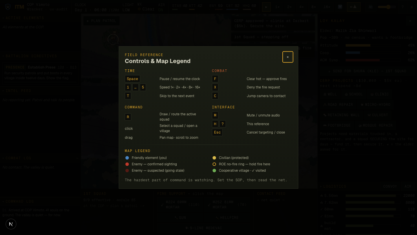 In-game controls and map-legend overlay