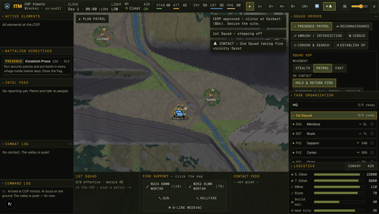 Command-feedback toasts stacked over the map