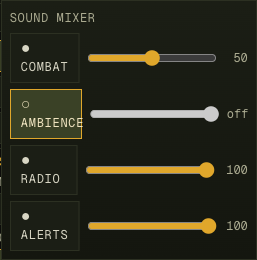 The sound mixer popover: per-category toggle + slider